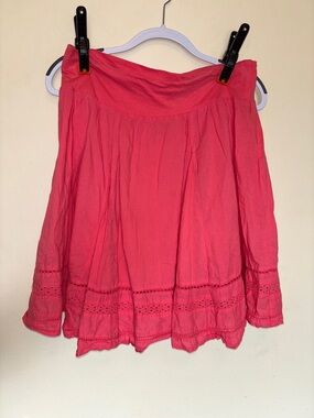 Bohemian Cafe Boho Mini Skirt Sz L Eyelet Lace Prairie Pink Lined Peasant Cotton